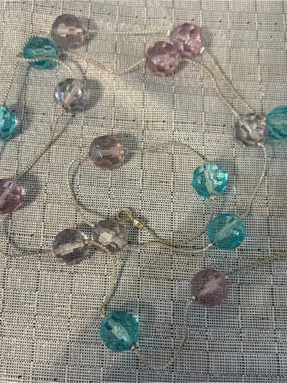 Long Beaded Station Necklace in Aqua and Lilac - Women Jewelry